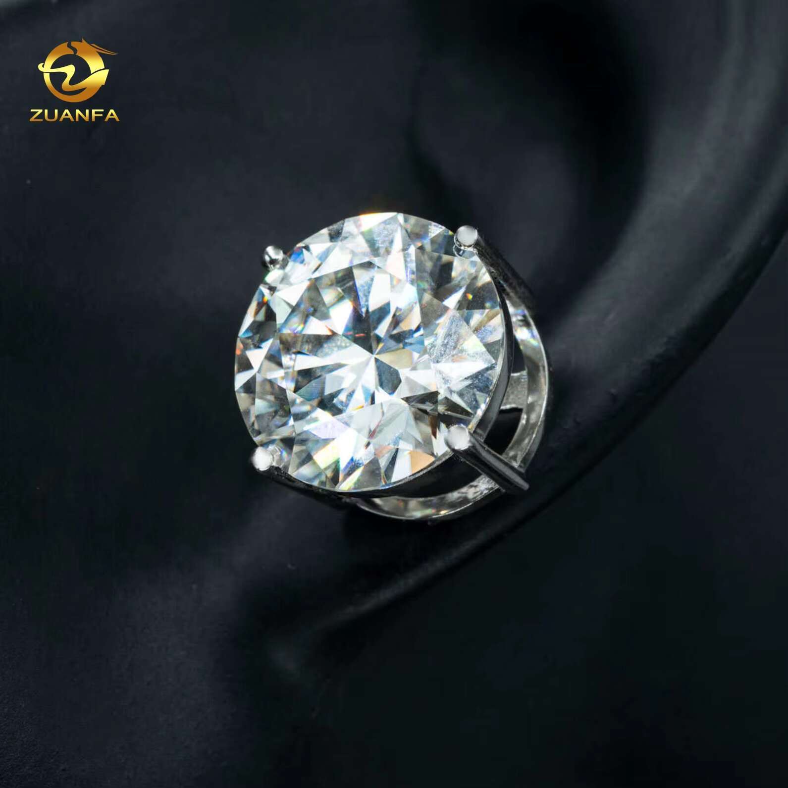 Zuanfa Fashion Moissanite Jewelry Big Size Stud Earrings 8mm 10mm 15mm 4 Claws Screw Back Round Moissanite Earrings 925 Silver