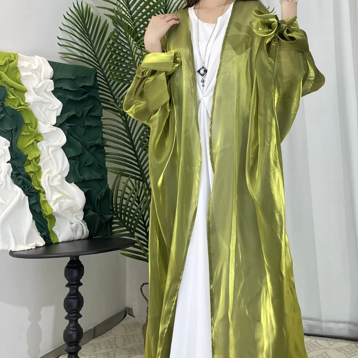 Shining Open Kimono Abaya Dubai y Muslim Dress Women Kaftan Islamic Robe Musulmane Vestidos Eid al Fitr Ramadan 250409