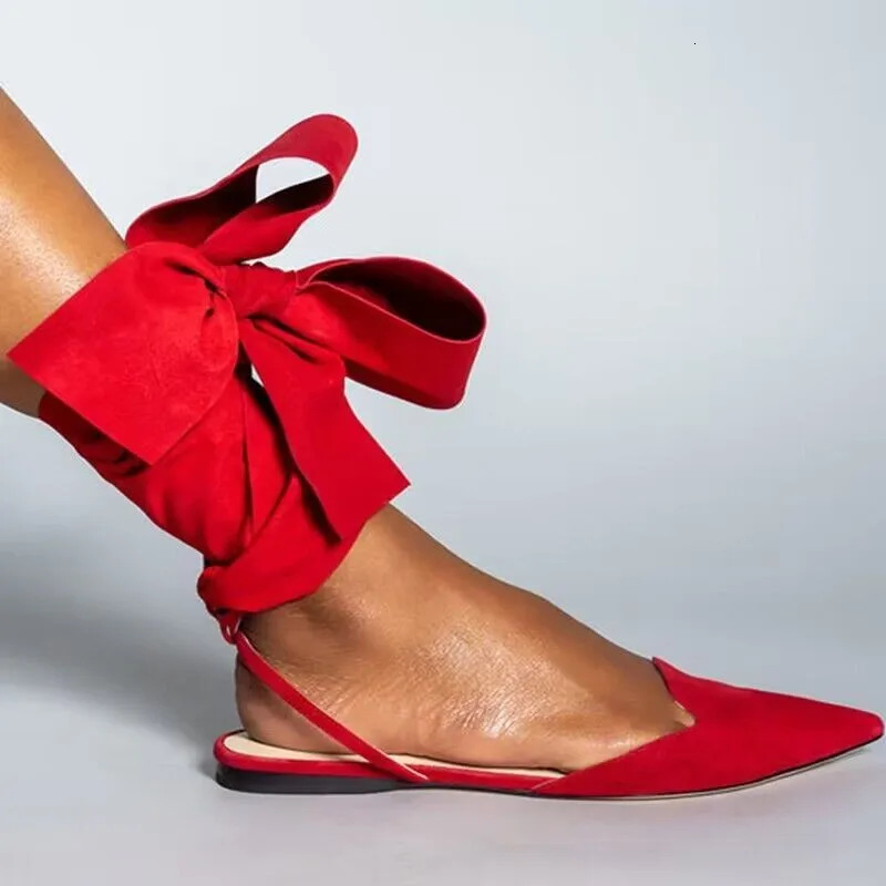 Ladies Shoes on Sale Pointed Toe Womens Sandals Summer Shallow Mouth Lace Up Shoes Female Slingbacks Flat Heel Sandals 250408