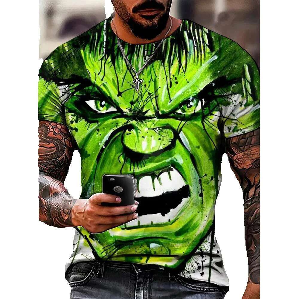Hulk printed men's summer polyester round neck loose short sleeved street clothing oversized casual top T-shirt