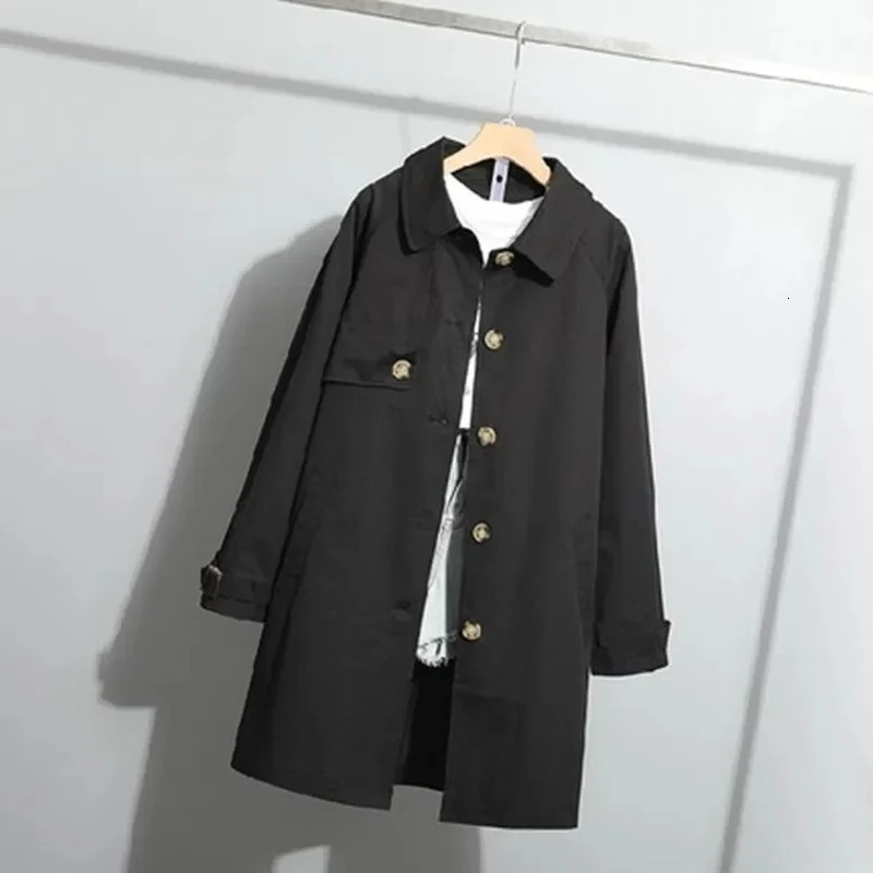 Spring Autumn Trench Coat Womens Fashion Korean Single breasted Loose Medium length Windproof Top 250409