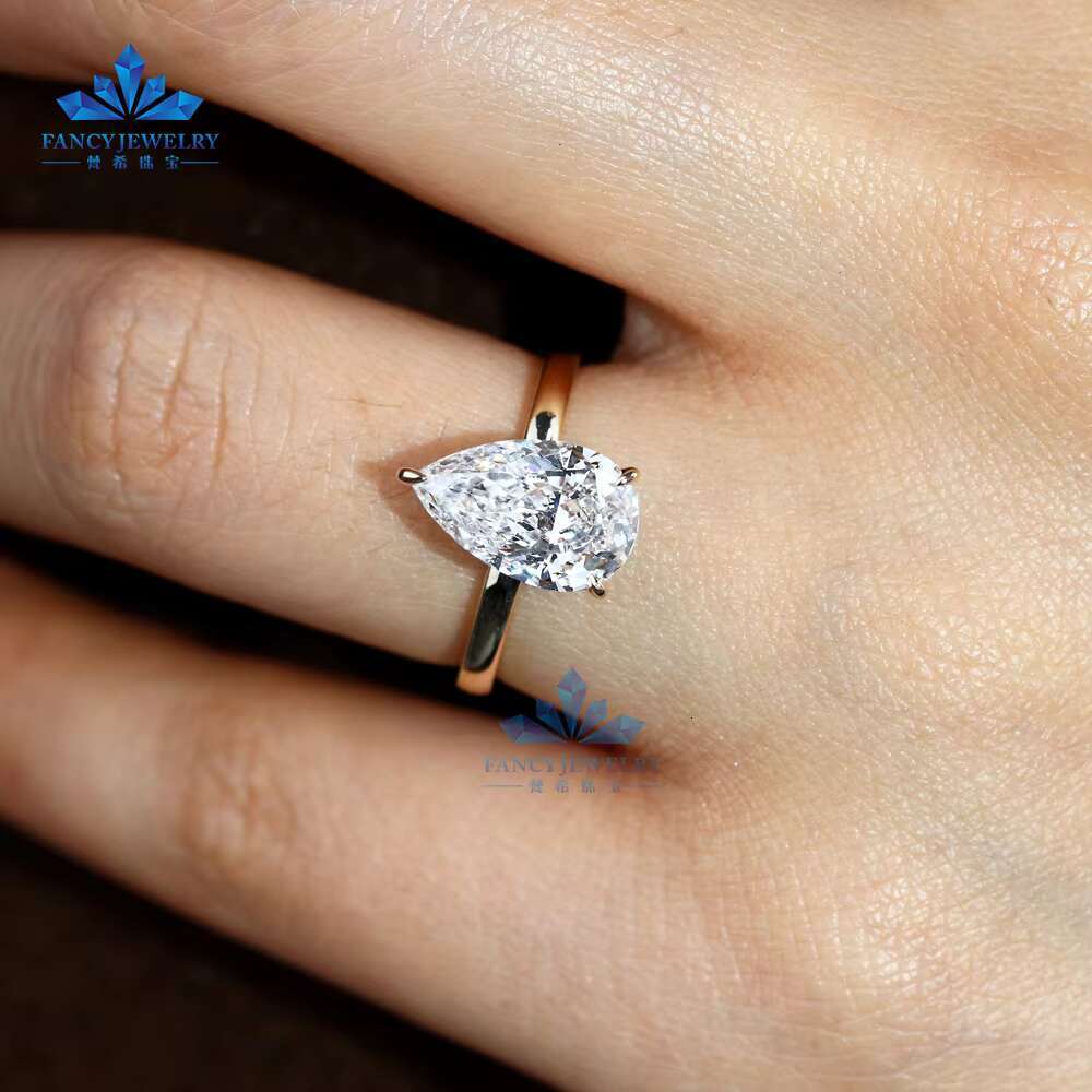 Womens Custom High Quality 14K 18K Gold Engagement Wedding Ring 1CT-3CT Pear Cut Lab Grown Diamond VS1 VVS1 Certified GIA IGI