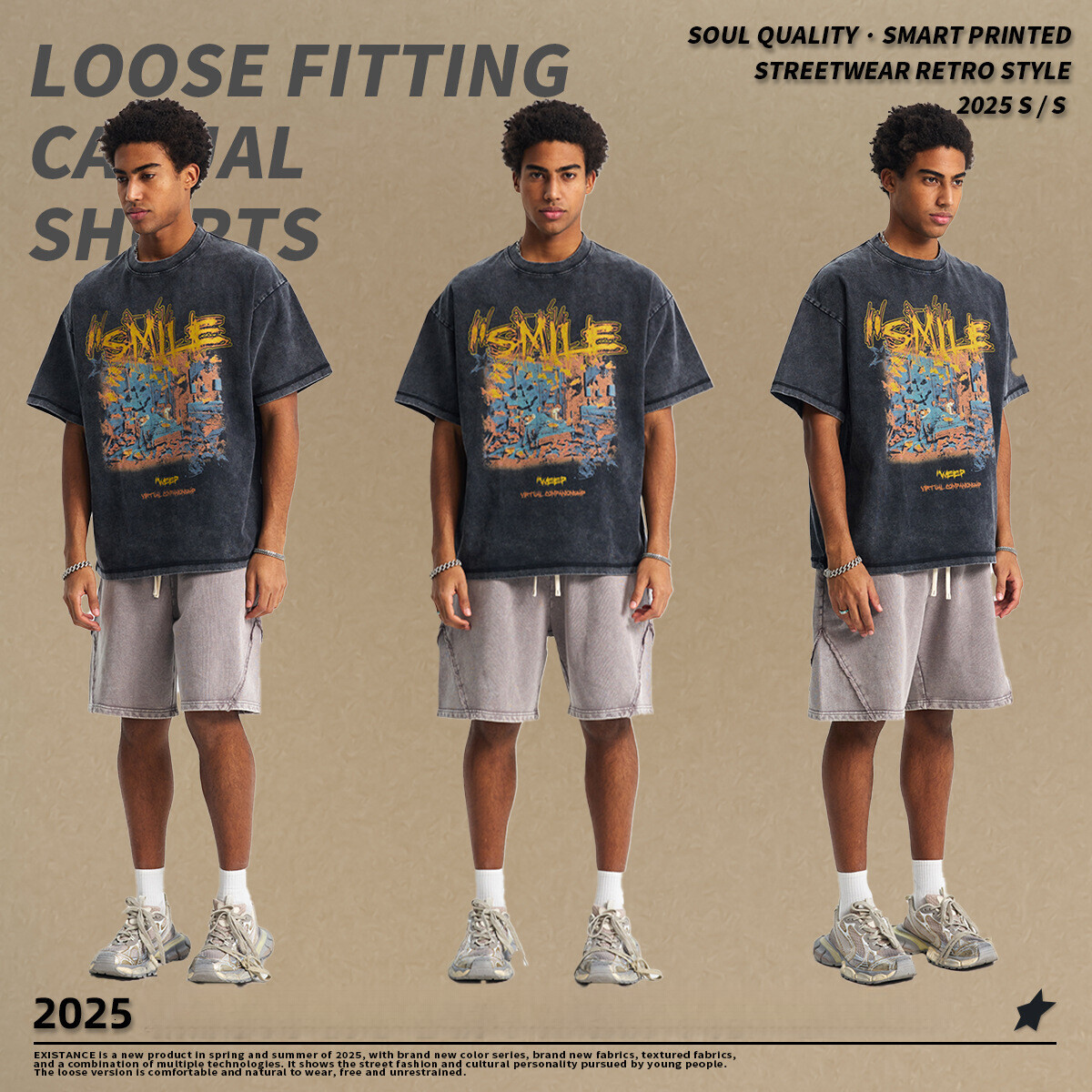 Chain fashion men's clothing | 2025 spring/summer street vintage printed T-shirt hip-hop niche washed loose cotton short sleeved shirt