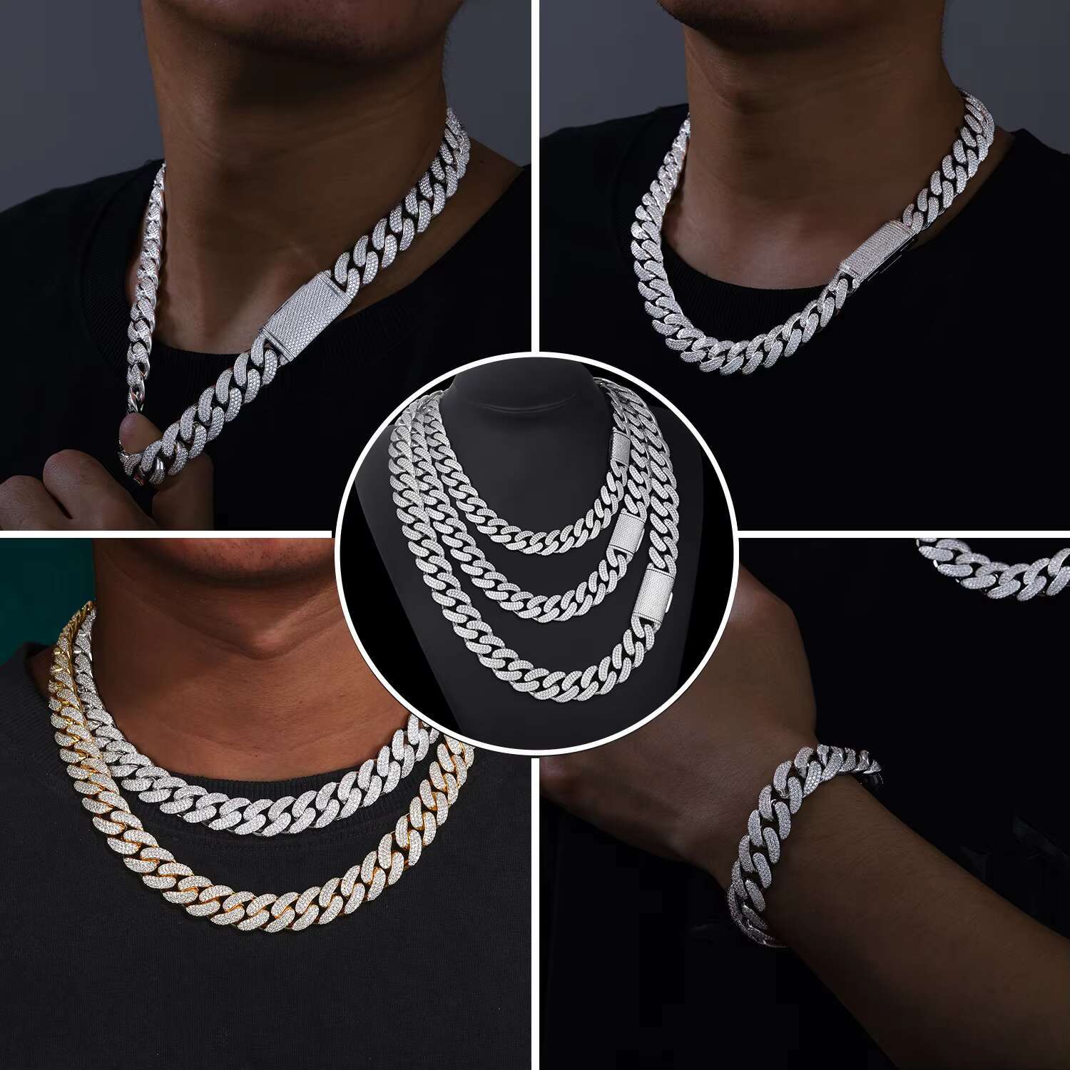 Mens Hip Hop Jewelry Mossanite Necklace 6-20mm 925 Sterling Silver Micro Paved VVS Moissanite Iced Out Miami Cuban Link Chain