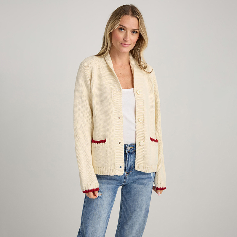 2024 Winter Sweater Womens Casual Commuter Single breasted Cardigan Long Sleeve Shrimp Printed Knitted Cardigan