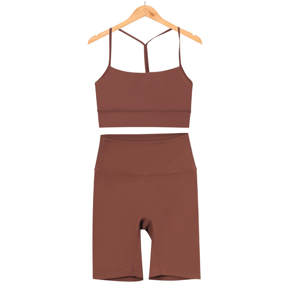 Women's yoga wear set five-point Y sports set vest underwear Women's fitness nude bra Beauty back Yoga wear running set
