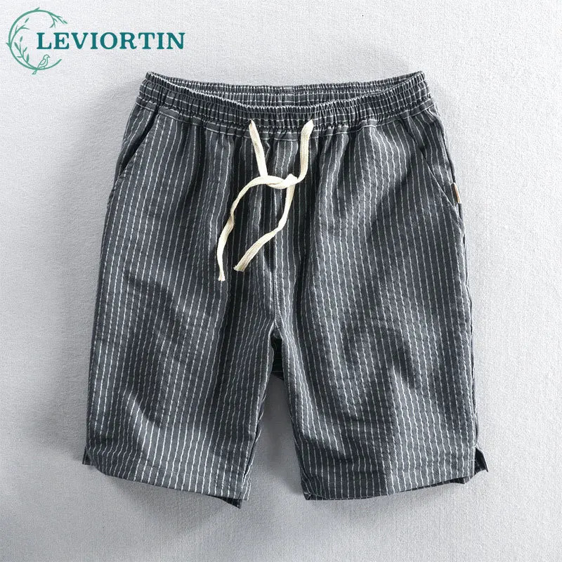 Summer mens cotton beach shorts breathable and comfortable striped loose brushed cut Hawaiian youth 250409