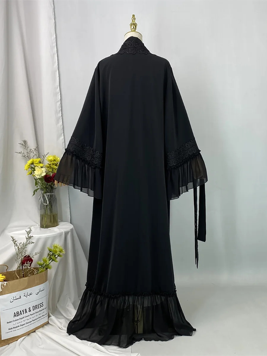 Ramadan Eid al Fitr Dubai Black Abayas Female Muslim Dress Ka Caftan Marocain Robe Kimono Kaftan Islamic Clothing 250409