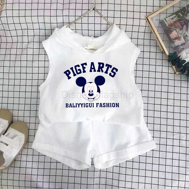 Disney 2024 new summer girls shorts set boys vest two-piece set babys stylish sleeveless top childrens clothing trendXJ250409