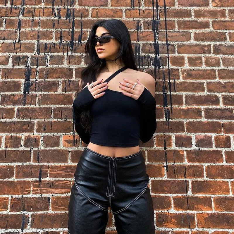 Autumn Fashion Casual Slim Solid Removable Sleeves Halter T Shirt For Women Streetwear Wild Basic Female Top 250409