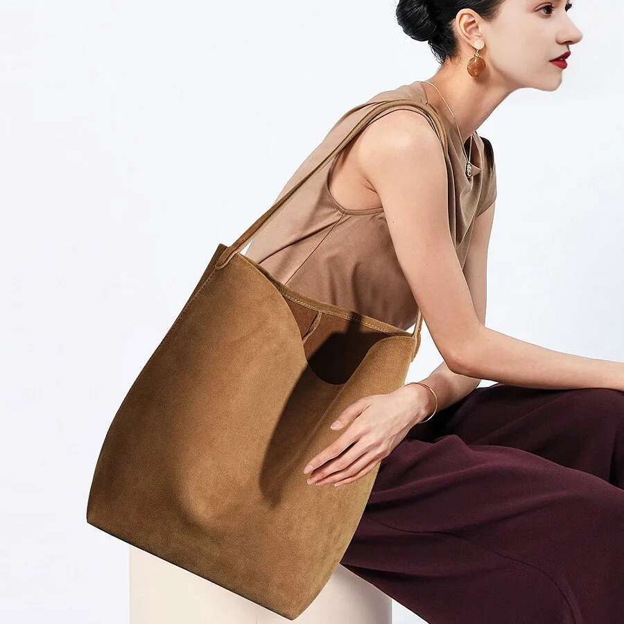 Fashion Designer Tote Chain Crossbody Women Leather Handbags Shoulder Bucket Purses Suede Bag