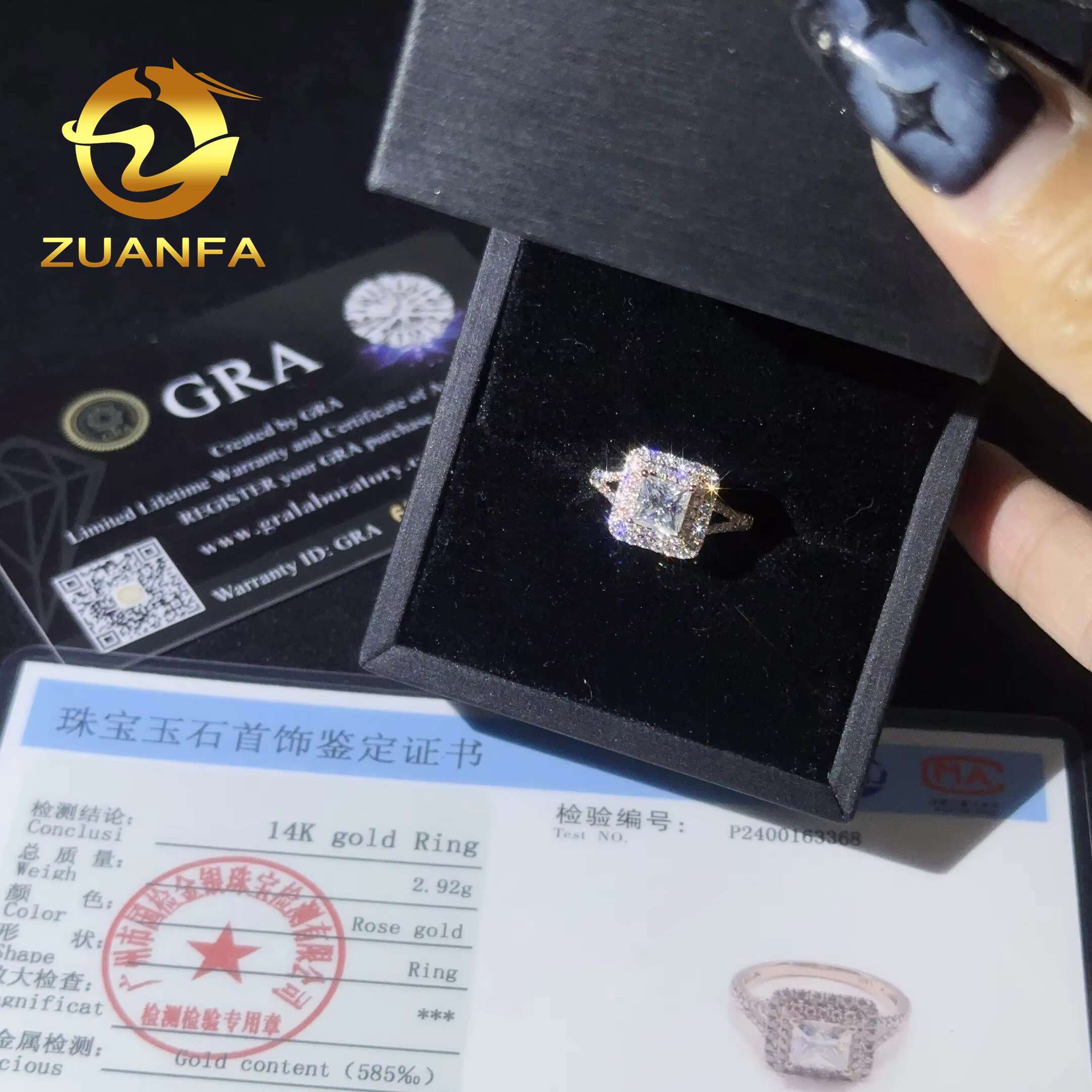 Princess Cut Halo Moissanite Diamond Wedding Ring for Women 14k Rose Gold VVS Moissanite Engagement Ring Fashion Hip Hop Ring