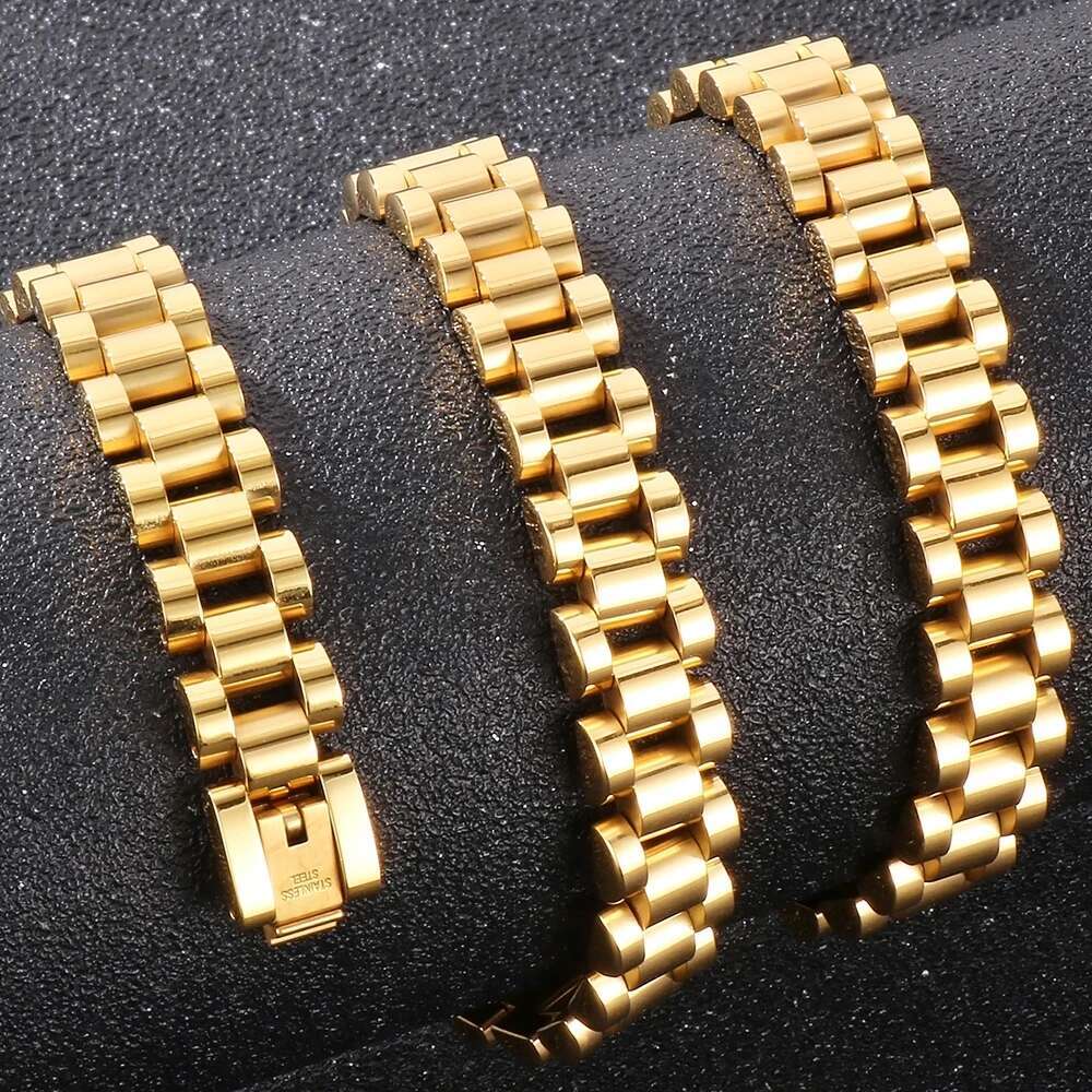 45/50/60CM 10MM Watch Strap Chain Style Necklace For Men Women Gold Color Stainless Steel Choker Necklaces Jewellery Accessories
