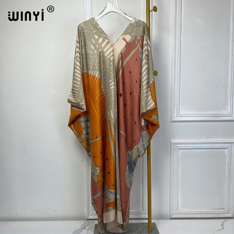 WINYI Summer Kaftan Kuwait Womens Bohemian Printed Beach Long Dress Dubai y Abaya Muslim Fashion Evening 250409
