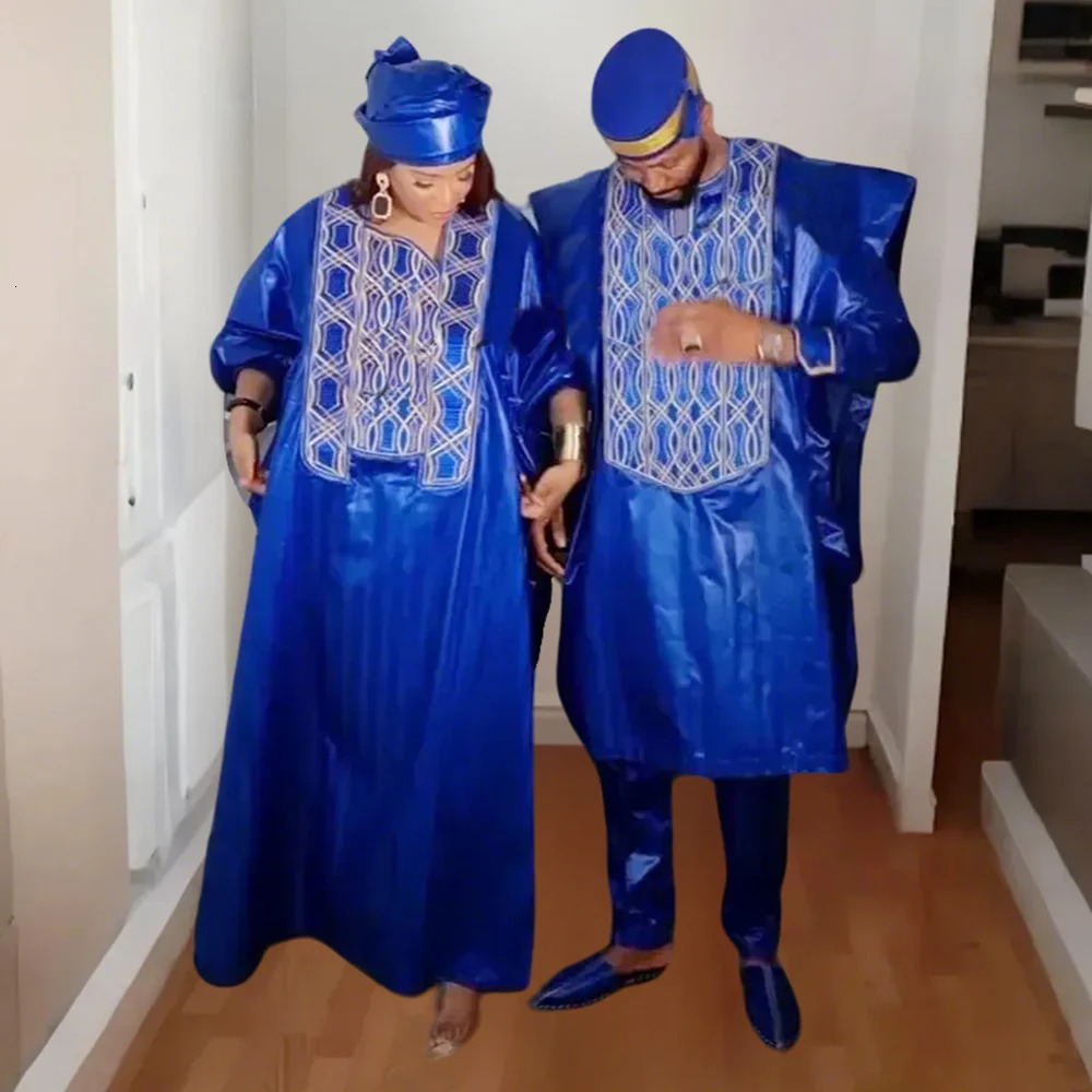 Elegant African womens traditional Bazin y wedding party dress Dashiki couple matching outfit 250409