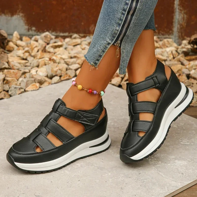 Womens shoes selling closed toe womens Roman casual sandals hollow platform wedge Plus size 250408