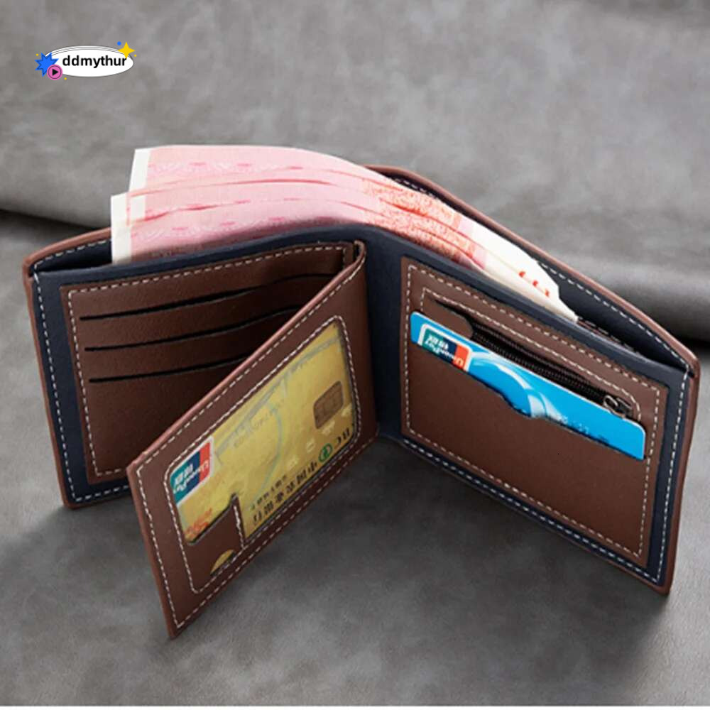 New Style Men Short Pu Leather Large Capacity Wallets Vintage Thin Male Credit Card Holder Black Small Money License Purses ddmythur