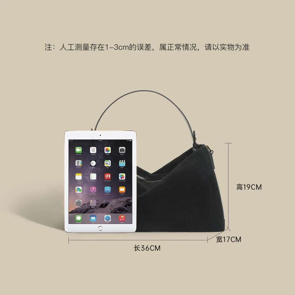 2024 Winter Matte Suede Leather Tote High-End All-Match Cowhide Pillow Shoulder For Women Chic Large Ladies Hand Bag Black