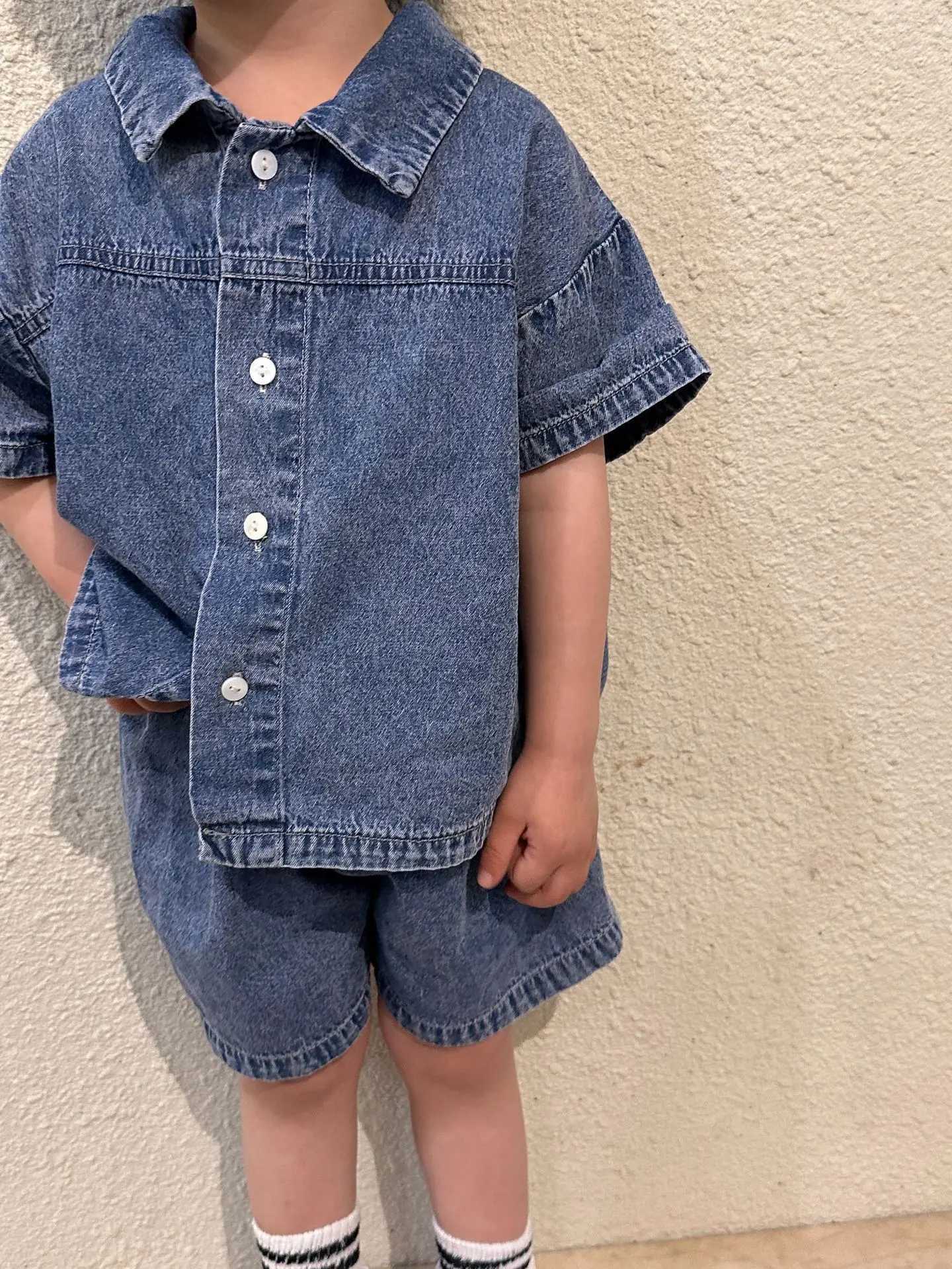 Brother sisters Looks Denim Blue Summer Boys Clothing Set Girls Dress Korean Style Family Matching Clothing Girls Clothing S2548