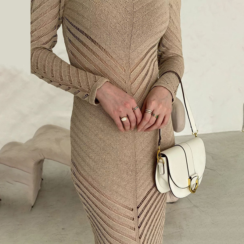 2025 Autumn New Womens Solid Color Round Neck Perspective Sexy Bag Hip Beach Skirt
