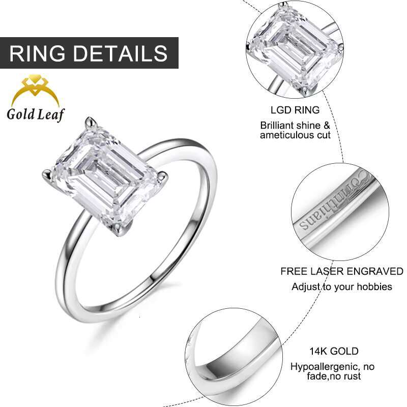 Custom 14K Platinum Gold Luxury Womans 2CT VVS D Emerald Cut Lab Grown Engagement Wedding Ring IGI GIA Certified Diamond Rings