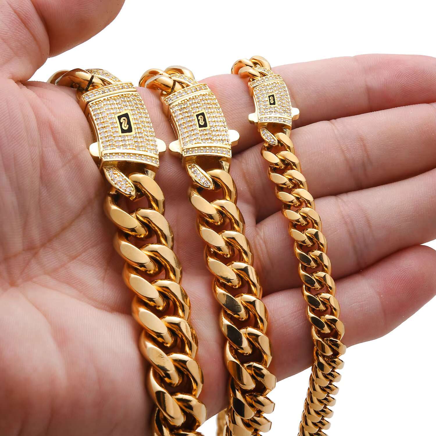 Stocks Waterproof Stainless Steel 18K Gold Plated Miami Cuban Link Chains 6-14mm Necklace Bracelet Factory Low MOQ
