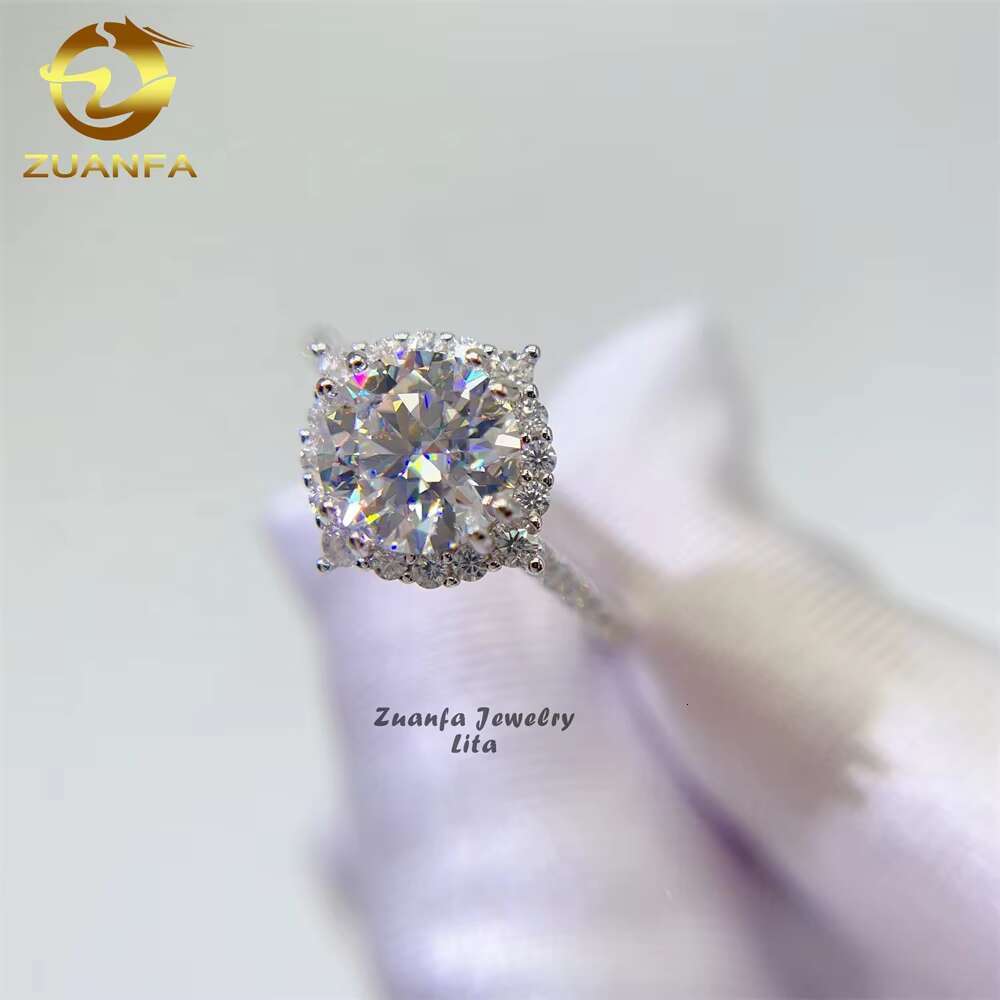 Wholesale Luxury 925 Sterling Silver Round Brilliant Cut 8.0mm 2ct Moissanite Engagement Ring