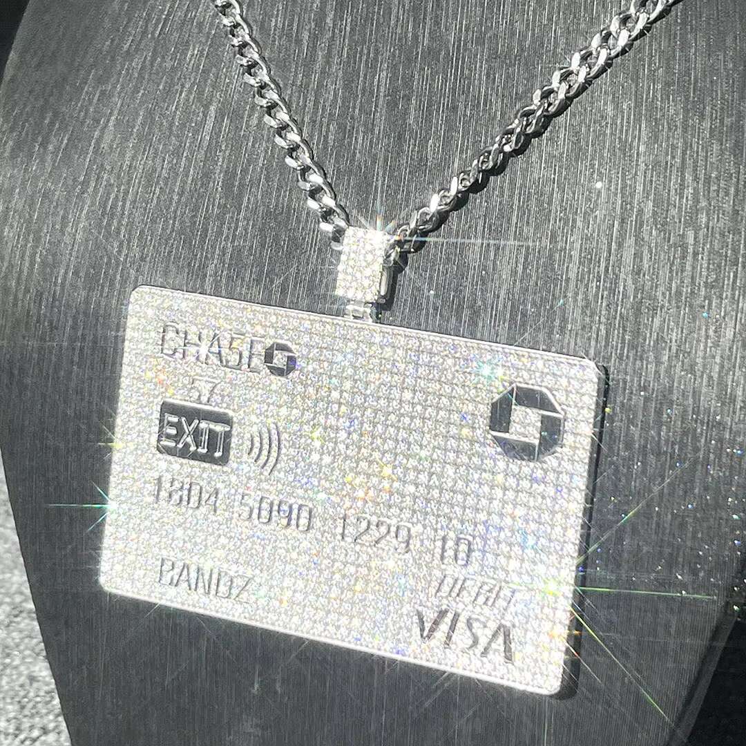 Wholesale Credit card pendant custom claw setting moissanite chain pendant silver 925 iced out hip hop fine jewelry pendant