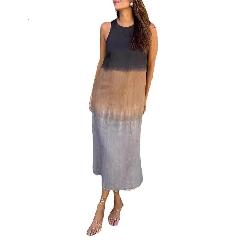 Womens Summer Casual Sleeveless Gradient Long Dress Bohemian Style Loose Seaside Holiday Plus Size 250409