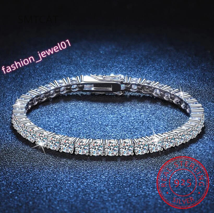 3mm 4mm Moissanite Tennis Bracelet Full Diamond GRA 925 Silver Plated 18k Wedding Party Jewelry Bracelets for Women Man