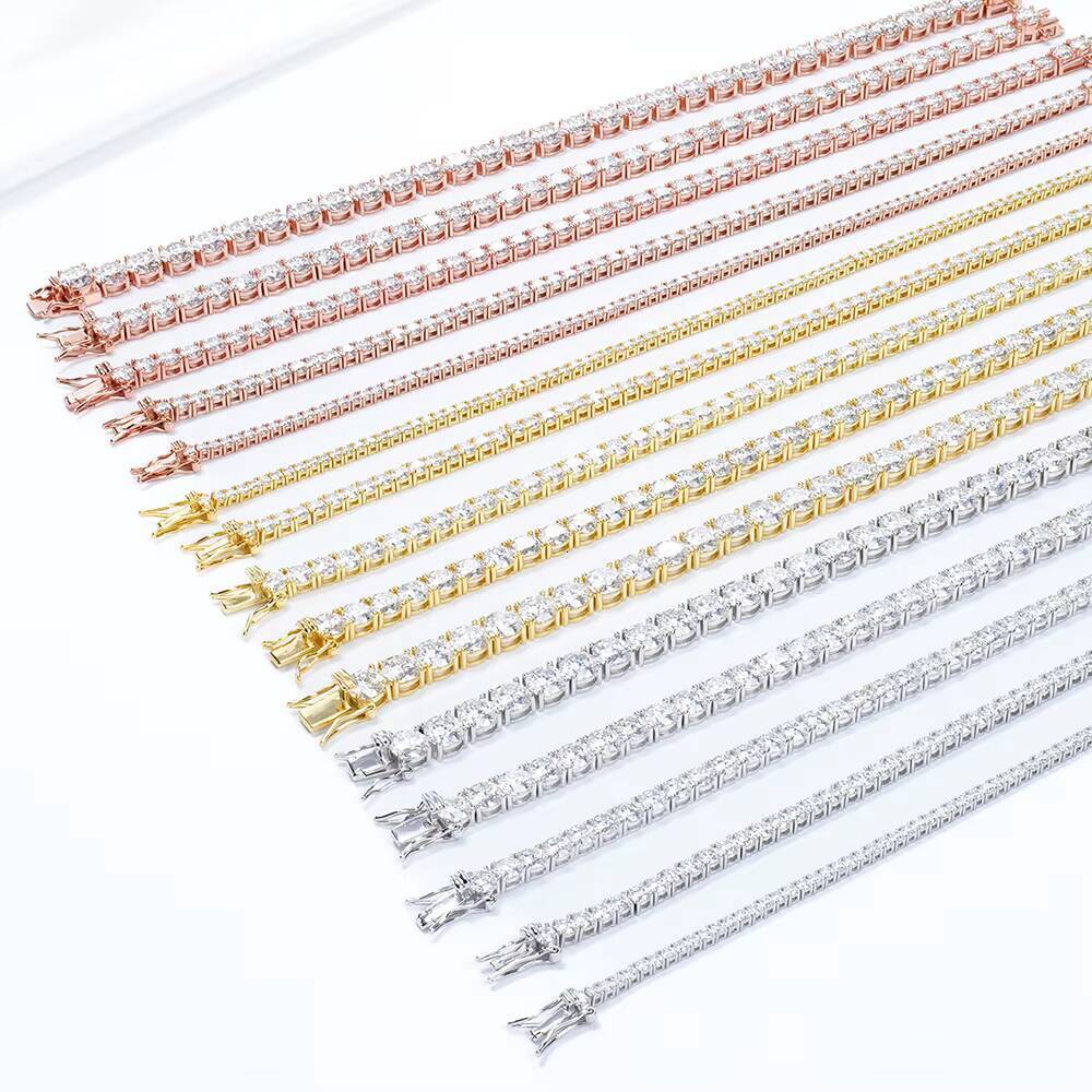 Wholesale Hiphop Jewelry 4mm Four Claws 925 Silver White Yellow Rose Gold Plated Round Brilliant Cut Moissanite Tennis Bracelet