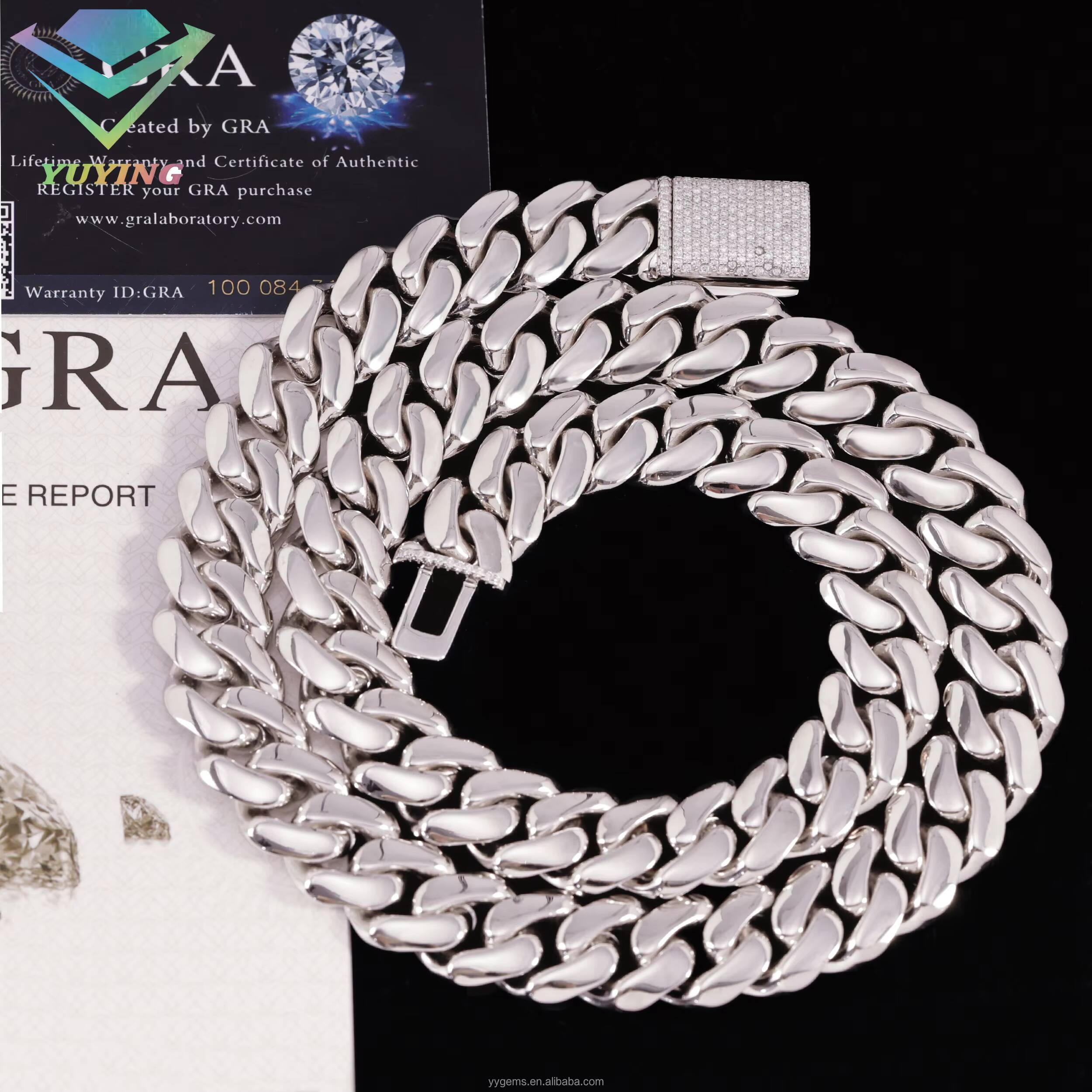 Hip Hop Men Jewelry 925 Solid Silver Moissanite Diamond Clasp 18k Gold Plated Rope Chain Necklace Cuban Link Chain