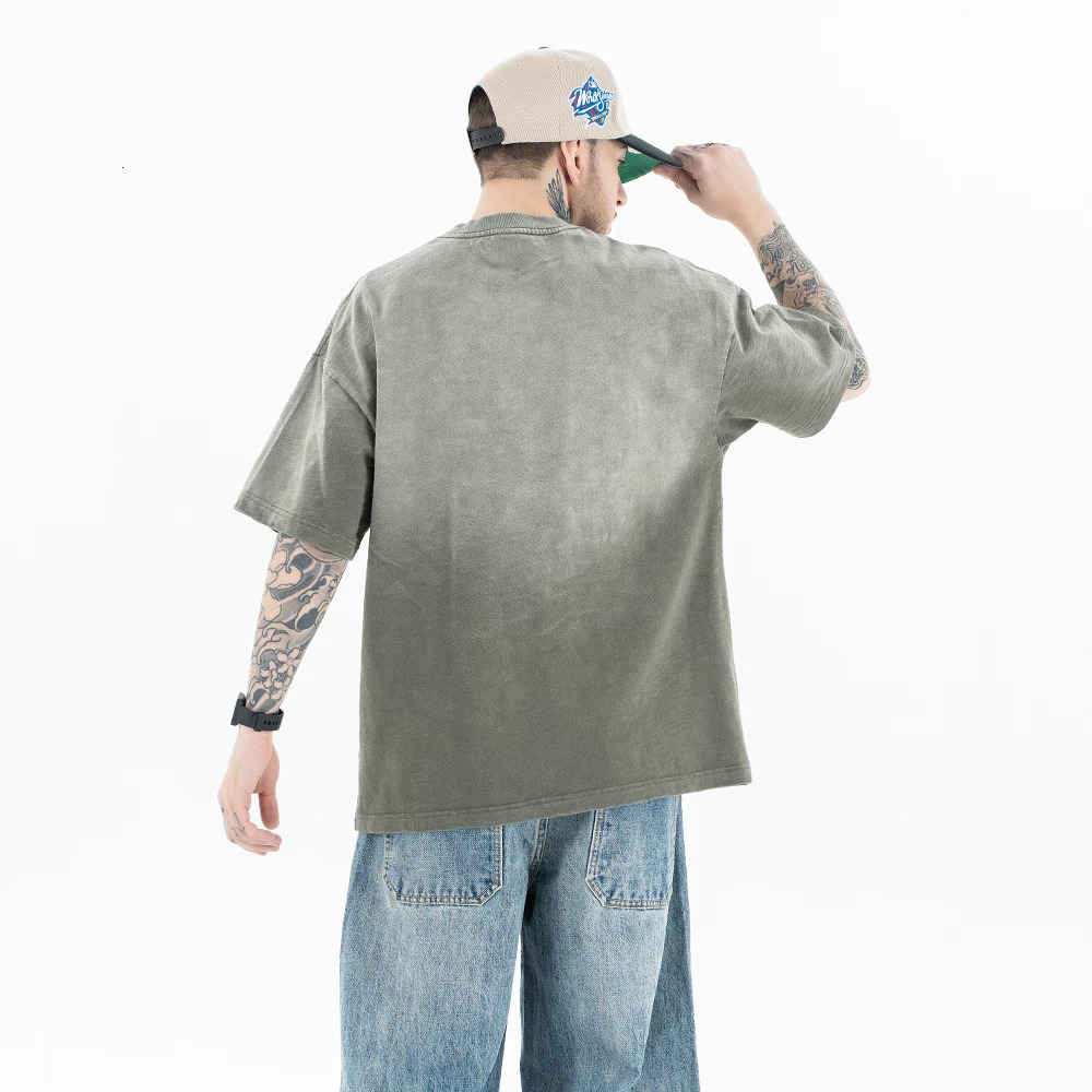 Superway original gradient wash T-shirt mens letter printing oversized hip-hop cotton T-shirt retro Y2K street top 250408
