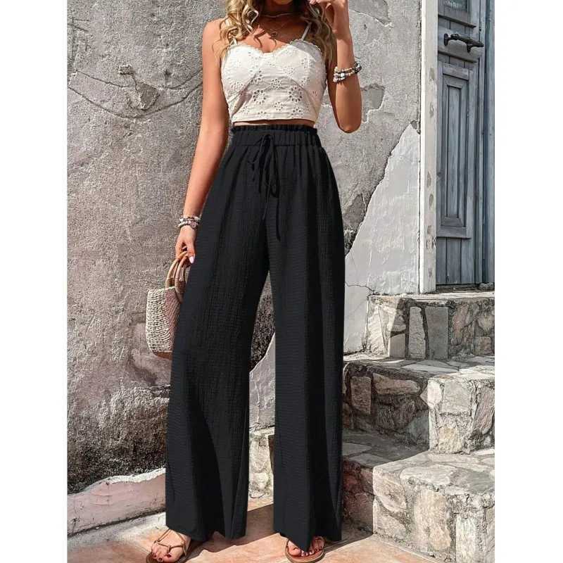 Womens Casual Solid Wide Leg Pants Spring and Autumn Fashion Pants High Waist Loose Full Match Straight Trio Women 2024XJ250403