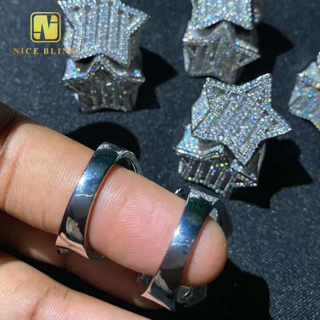 Classic Custom Baguette Star Hip Hop Style Men Ring Iced Out VVS Moissanite Diamond Jewelry 925 Sterling Silver Rings Men Women