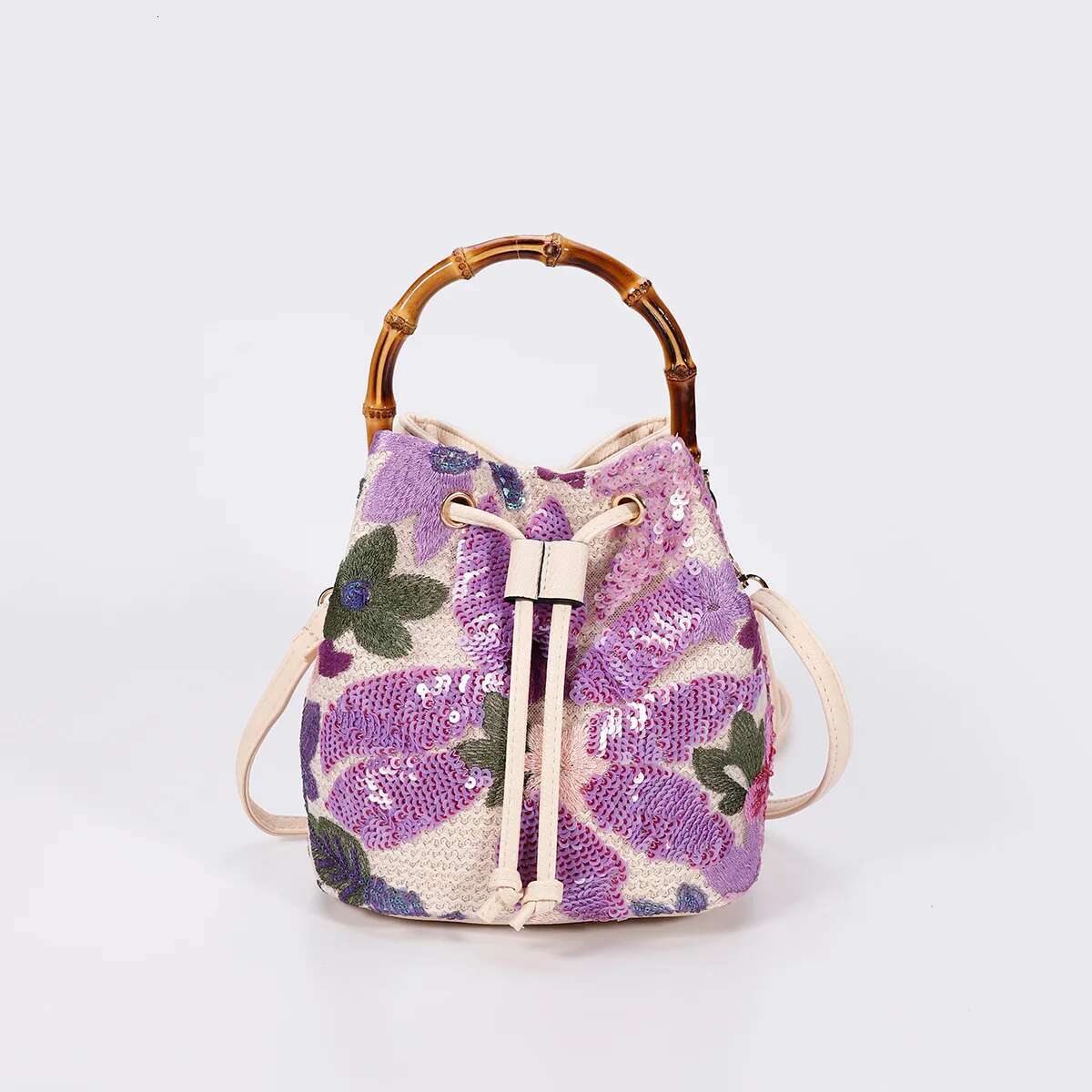 Fashion Sequin Embroidery Bucket Baboom Handle Women Handbags Wer Straw Shoulder Crossbody Bags Sumer Beach Tote Bag