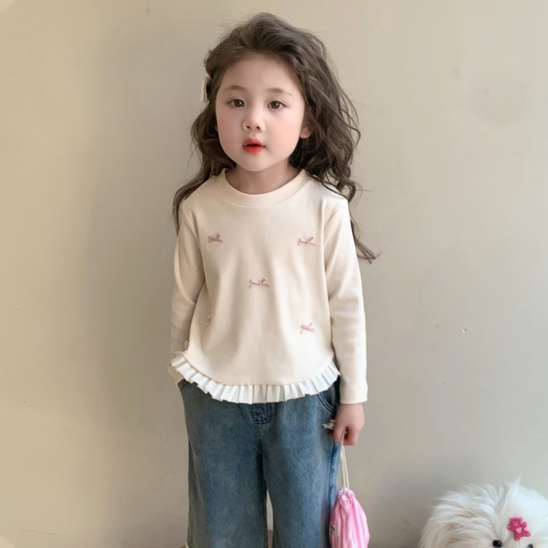 Ddmyshoesvip Girls Base Shirt Spring And Autumn New Style Children S Long Sleeved T Shirt Little Girls Bow Top Baby Spring Outfit