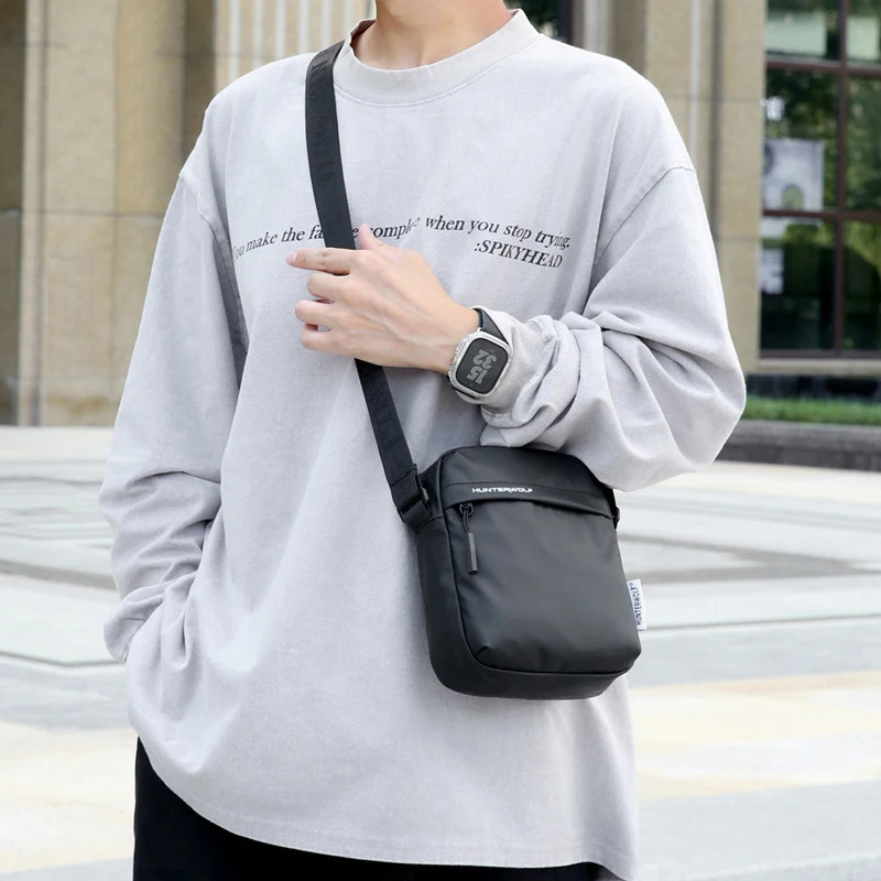 Simple casual mini cross body bag mens small shoulder PU leather messenger phone side sling 250408