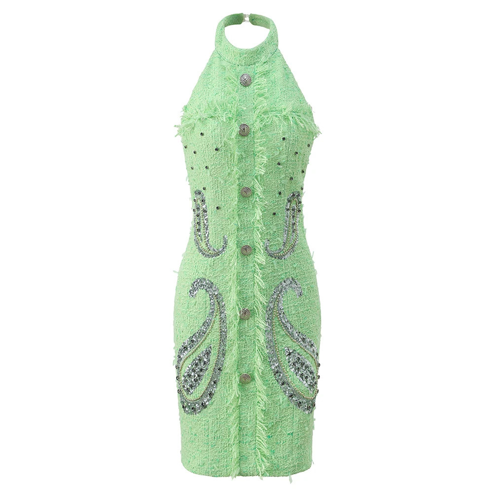 High quality workwear with rhinestone sequins and beaded beads womens sexy strapless backless sleeveless slim fit party mini dress 250409