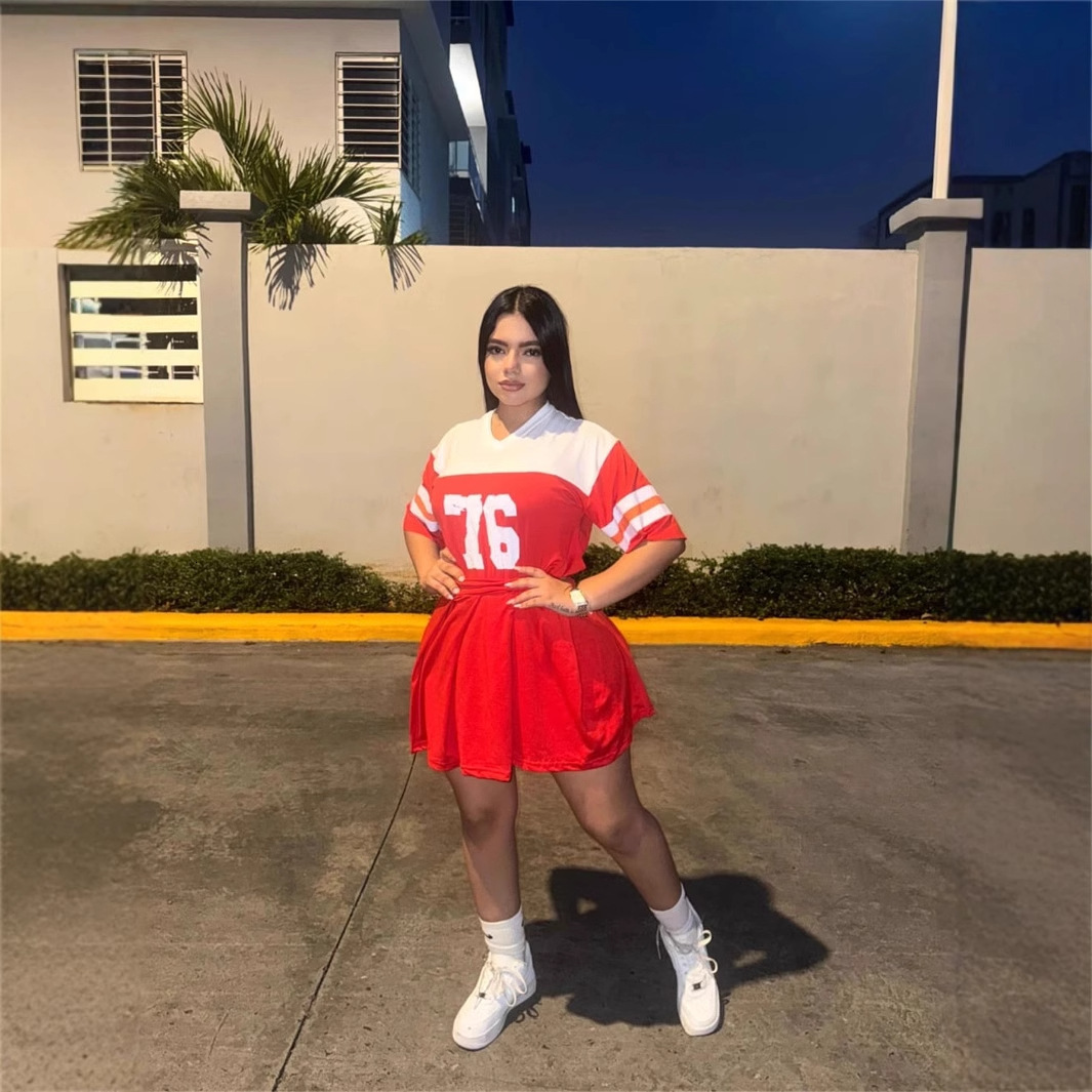 2025S Designer Women S Set New Women S Fashion Personalized Printed Loose Sleeve Hundred Fold Solid Color Short Skirt Set For Women