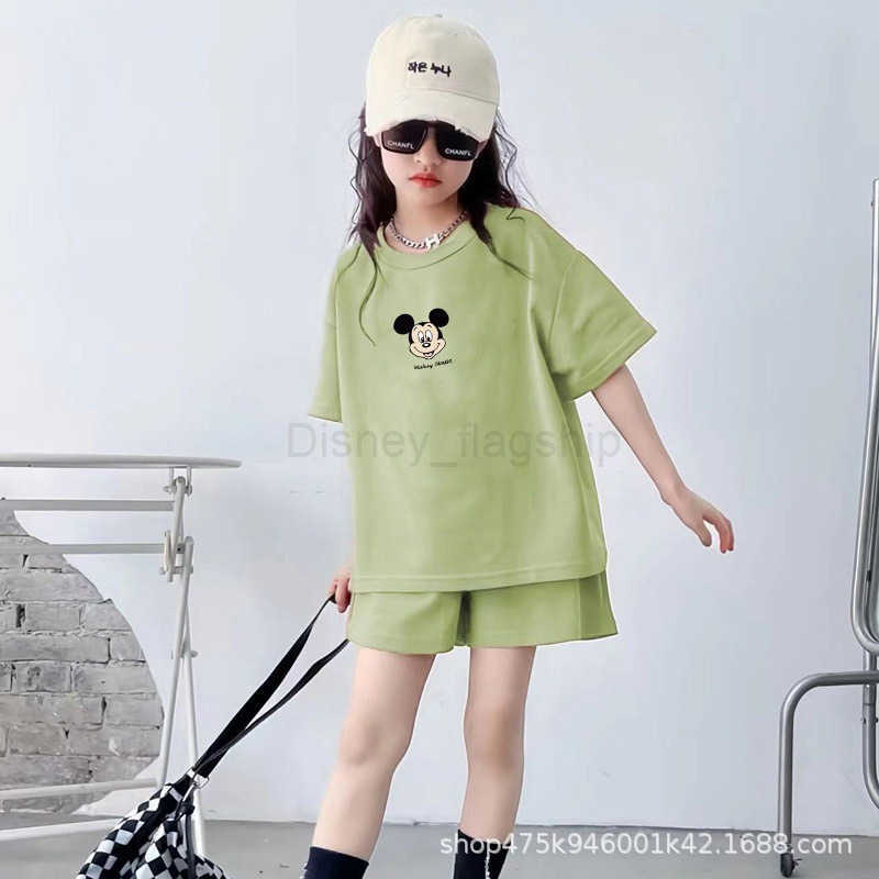 Disney Summer Dress Childrens Cartoon Mickey Leisure Fashion Set Summer Girls Internet Celebrity T-shirt Shorts Sports Two Piece SetXJ250409