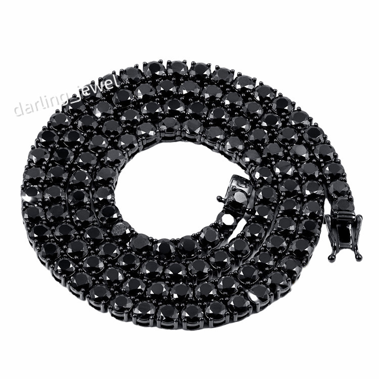 Hiphop Jewelry 925 Sterling Black Gold Plated 4mm 5mm 6mm Black Moissanite Tennis Chain for Men Women