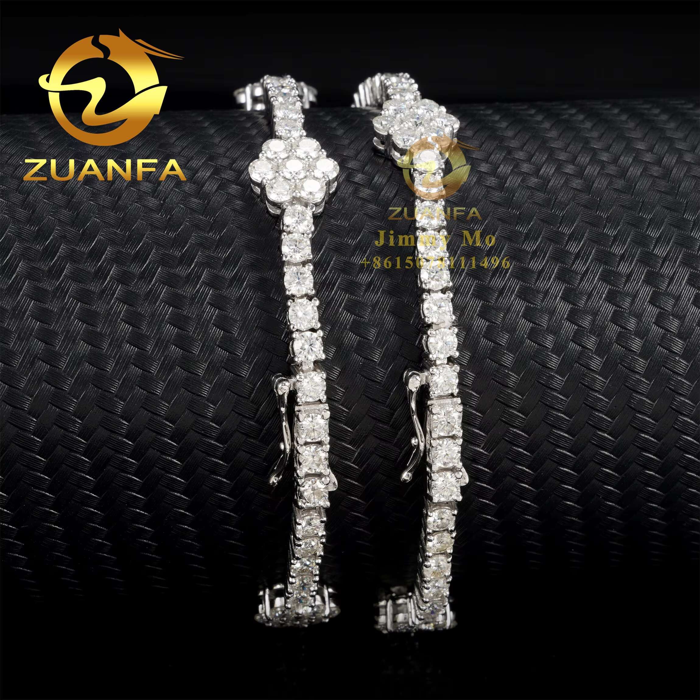 New Arrivals Best Selling 3mm 925 Sterling Silver Man Luxury Hip Hop Jewelry Moissanite Diamond Flower Tennis Chain Bracelets