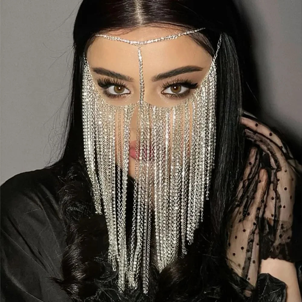Elegant Tassel Jewelry for Women Hair Rhinetsone Wedding Fashion Masquerade Masks Party Decorations Face Accessori 250409