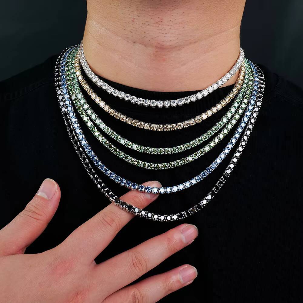 5mm Moissanite Tennis Chain GRA Certificate VVS Moissanite Necklace Women Men 925 Sterling Silver Handmade Tennis Chain Necklace