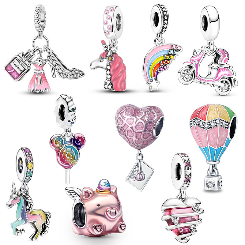 Beautiful 925 Sterling Silver Plated Lollipop Unicors Hot Air Balloons ,Motorcycles Pendant Beads Fit Bracelet Necklaces Romantic Date Gift for Girlfr