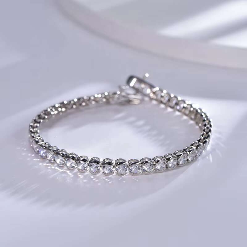 Tennis Chain S925 Sterling Silver Bracelet Womens 3A Zircon Jewelry Collection 14K White Gold Full Diamond Bracelet