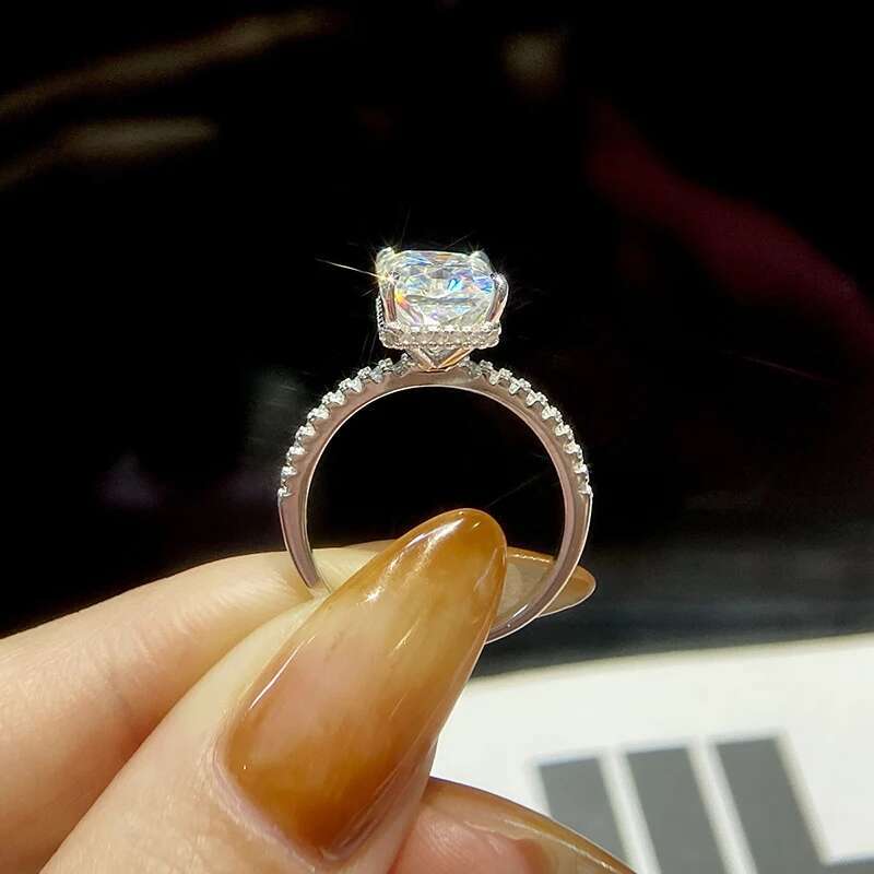 Luxury 4CT Certified Radiant Cut Big Moissanite Diamond Rings for Women 925 Sterling Silver Engagement Wedding Fine Jewelry