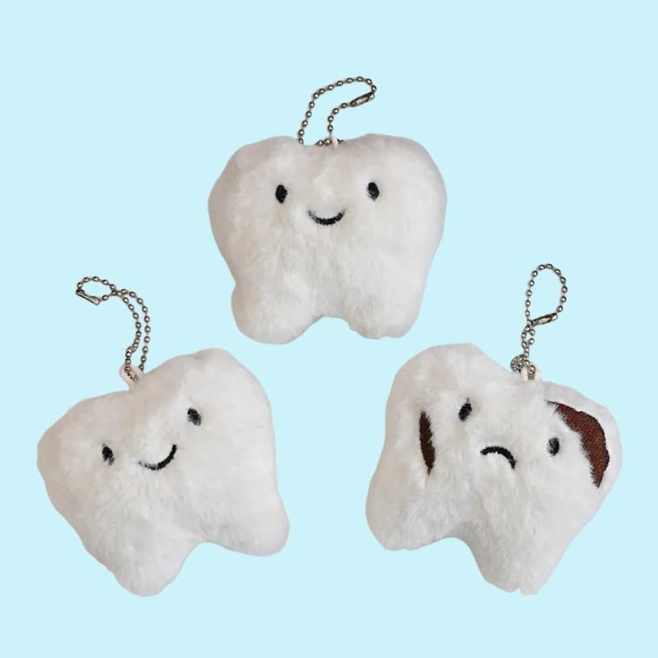 Cute teeth plush keychain cartoon smart teeth pendant soft filled keychain car keyring back bag decoration jewelry giftXJ250409