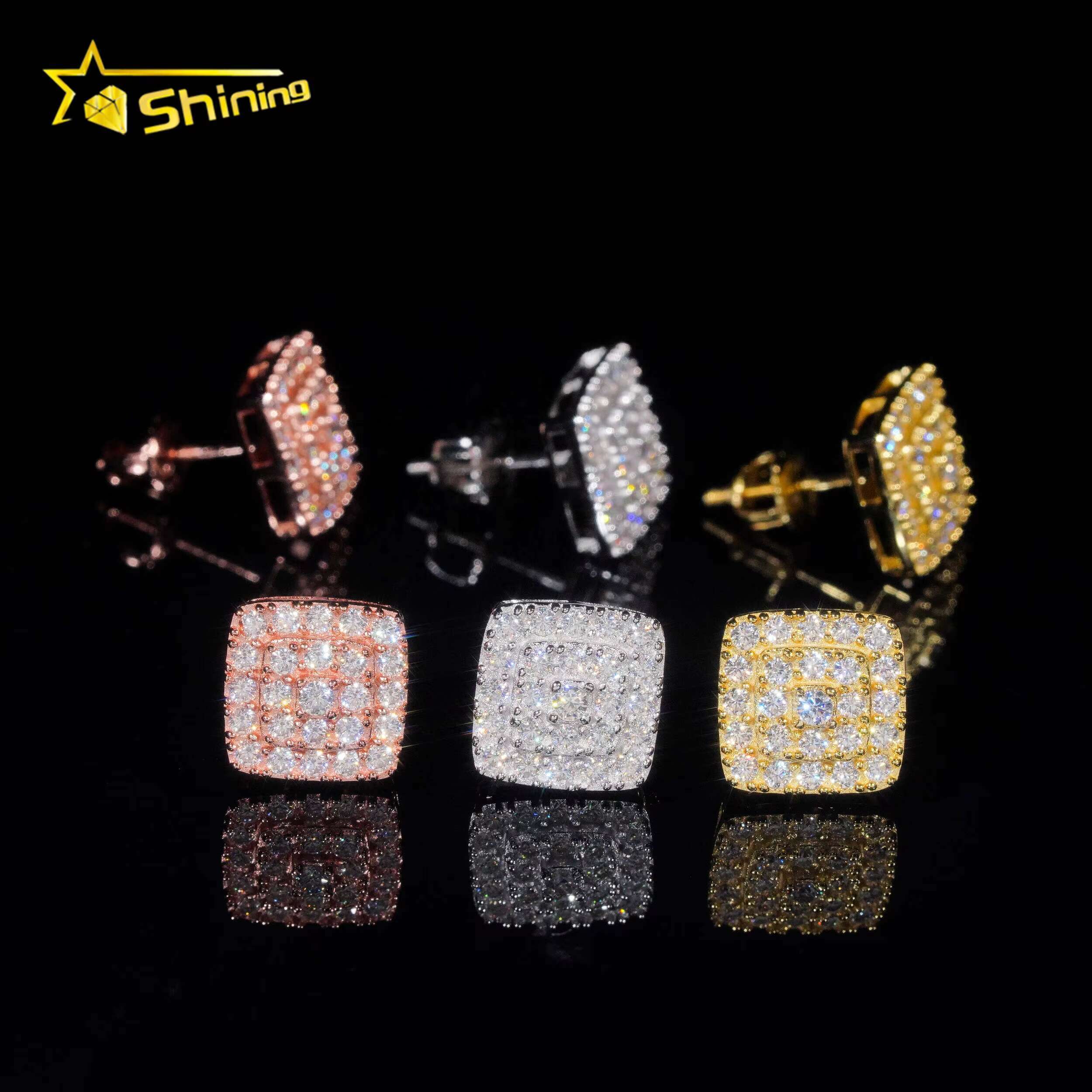 Luxury Earrings Sterling Silver 925 VVS Moissanite Diamond Lab Diamond Hip Hop Jewelry Stud Earrings